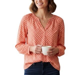 Boden Iconic Geometric Print Cotton Notch Neck Blouse